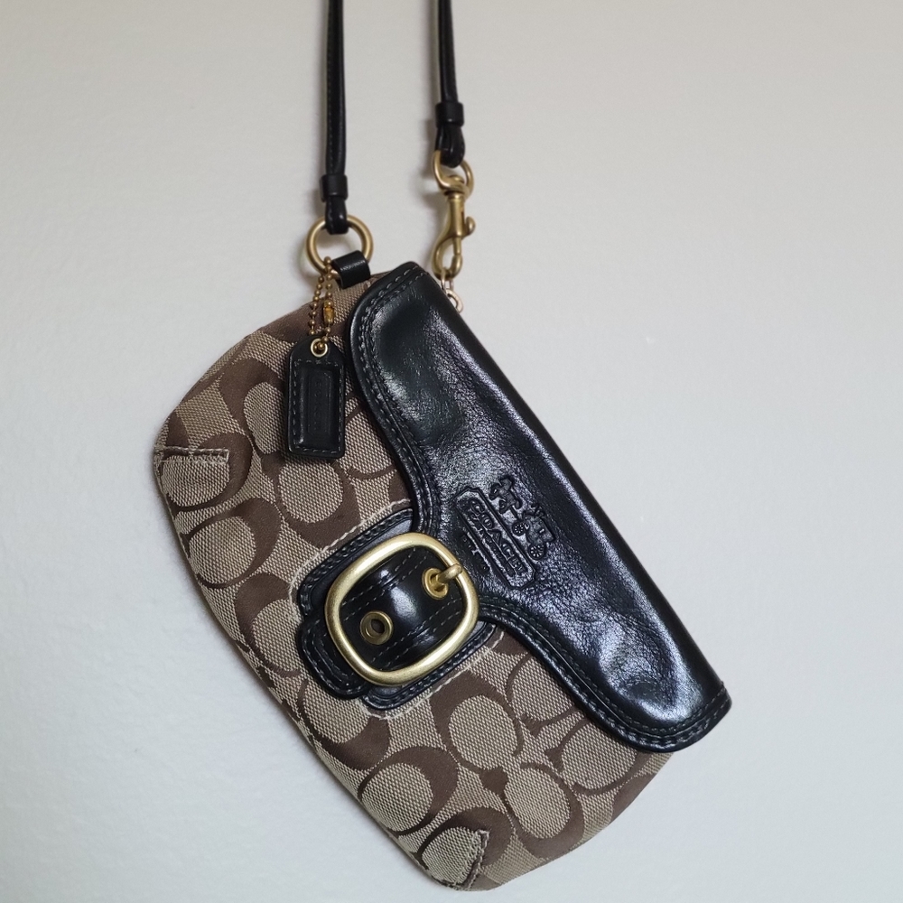 Coach Signature Canvas Jacquard Leather Wristlet